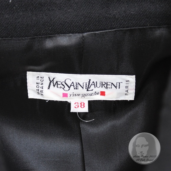 Yves Saint Laurent Jacket Black Wool Double Breasted Pea Coat Jacket Vintage 90s - Picture 9 of 11